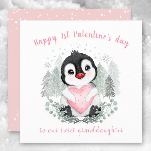 Cute Penguin roze Valentijnsdag Kaart