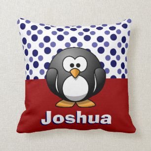 Cute Penguin RW&B w/ Polka Dots, voeg naam toe Kussen