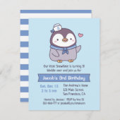 Cute Penguin Sailor Kinderen Birthday Party Kaart (Voorkant / Achterkant)