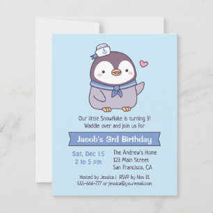 Cute Penguin Sailor Kinderen Birthday Party Kaart