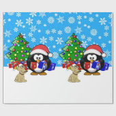 Cute Penguin Santa en Reindeer Dog Cadeaupapier (Vlak)