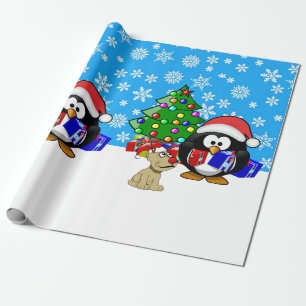 Cute Penguin Santa en Reindeer Dog Cadeaupapier