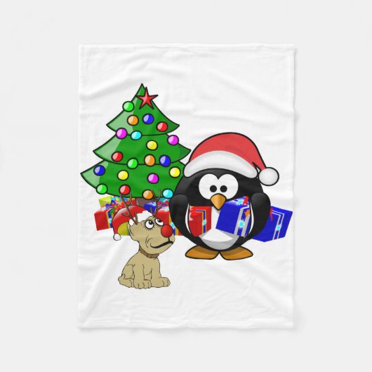 Cute Penguin Santa en Reindeer Dog Fleece Deken (Voorkant)