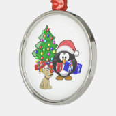 Cute Penguin Santa en Reindeer Dog Metalen Ornament (Links)