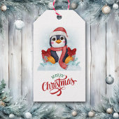 Cute Penguin Santa Hat Kerstmis Cadeaulabel