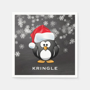 Cute Penguin Santa Snowflakes Chalkboard Kerstmis Servet