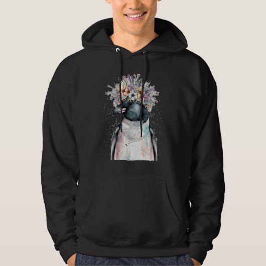 Cute Penguin Seabird Flower Crown Floral Birds Hoodie (Voorkant)
