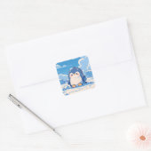 Cute Penguin Sitting in Winter Snow Vierkante Sticker (Envelop)