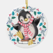 Cute Penguin Sled Wreated Kinder Kerstmis Keramisch Ornament (Voorkant)