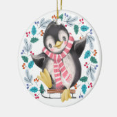 Cute Penguin Sled Wreated Kinder Kerstmis Keramisch Ornament (Links)
