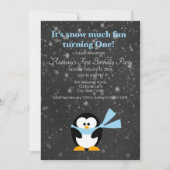 Cute Penguin Snow Much Fun Turing One Birthday Kaart (Voorkant)
