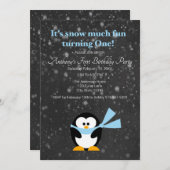 Cute Penguin Snow Much Fun Turing One Birthday Kaart (Voorkant / Achterkant)
