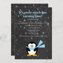 Cute Penguin Snow Much Fun Turing One Birthday
