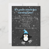 Cute Penguin Snow Much Fun Turing One Birthday Kaart (Voorkant)