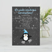 Cute Penguin Snow Much Fun Turing One Birthday Kaart (Staand voorkant)