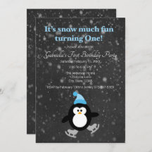Cute Penguin Snow Much Fun Turing One Birthday