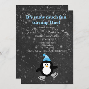 Cute Penguin Snow Much Fun Turing One Birthday Kaart