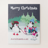 Cute Penguin Snow Scene - Merry Kerstmis Kinder Legpuzzel (Verticaal)