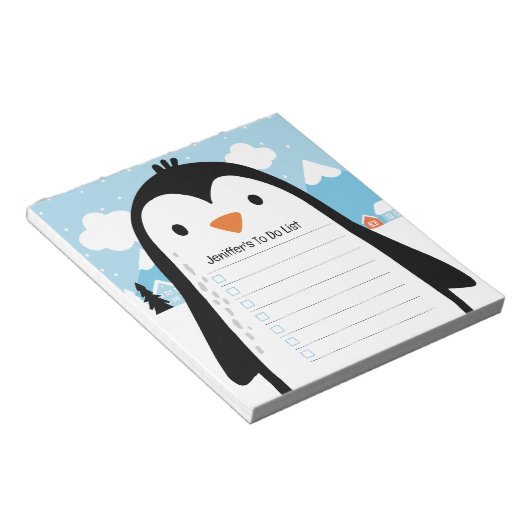 Cute Penguin Snow To Do List Children Illustration Notitieblok (Schuin)