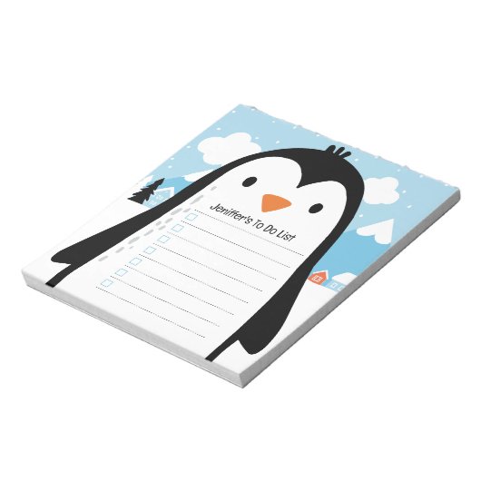 Cute Penguin Snow To Do List Children Illustration Notitieblok (Linkerzijde)