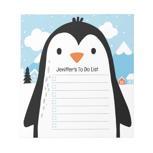 Cute Penguin Snow To Do List Children Illustration Notitieblok (Voorkant)