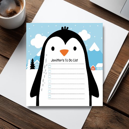 Cute Penguin Snow To Do List Children Illustration Notitieblok