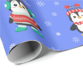 Cute Penguin Snowflake Pattern Kerstmis Cadeaupapier (Rol Hoek)