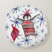 Cute Penguin Snowflakes Waterverf gootkussens Rond Kussen (Achterkant)