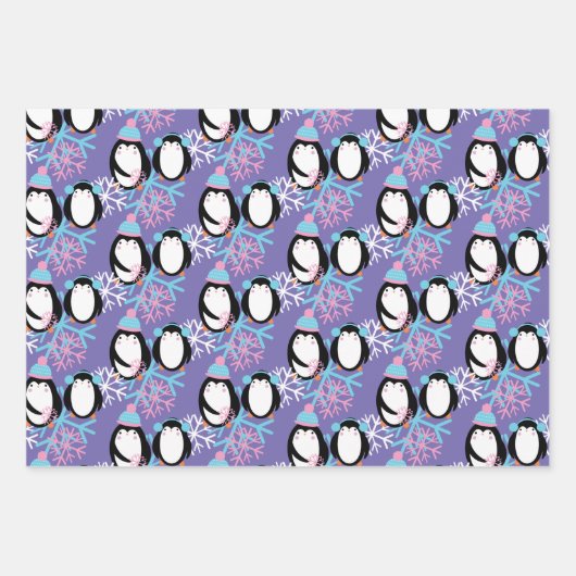 Cute Penguin Snowflakes Whimsical Inpakpapier Vel (Voorkant)
