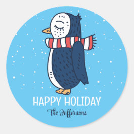 Cute Penguin Snowy Winter Holiday Animal Ronde Sticker