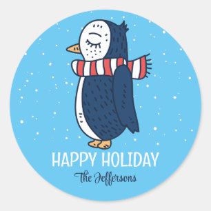 Cute Penguin Snowy Winter Holiday Animal Ronde Sticker
