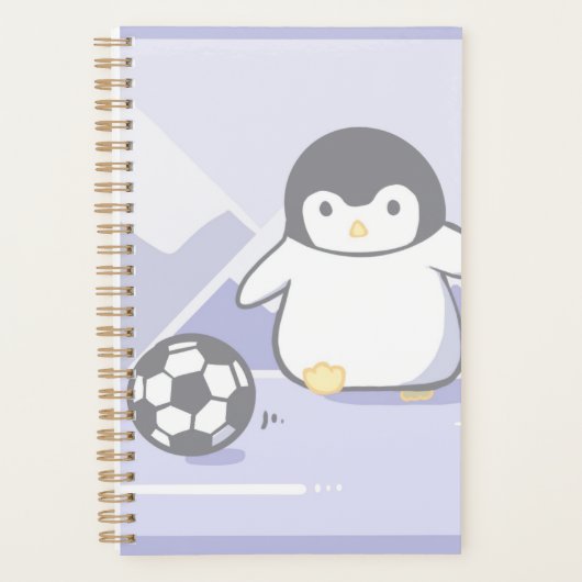 Cute Penguin Soccer Planner | Kawaii Pastel Spiral (Voorkant)
