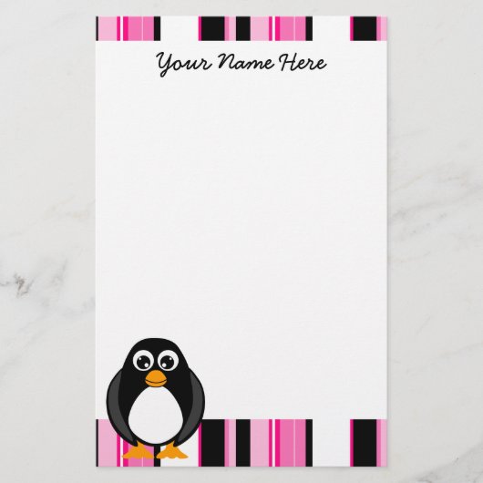 Cute Penguin Stationery - Roze Briefpapier (Voorkant)