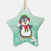Cute Penguin Throwing Snowballen Kerstmis Keramisch Ornament (Links)