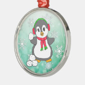 Cute Penguin Throwing Snowballen Kerstmis Metalen Ornament (Links)