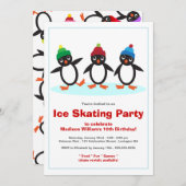 Cute Penguin Trio Ice Skating Birthday Party Kaart (Voorkant / Achterkant)