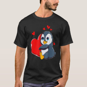 Cute Penguin Valentijnsdag Holding Heart My Valen T-shirt
