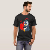 Cute Penguin Valentijnsdag Holding Heart My Valen T-shirt (Voorkant volledig)