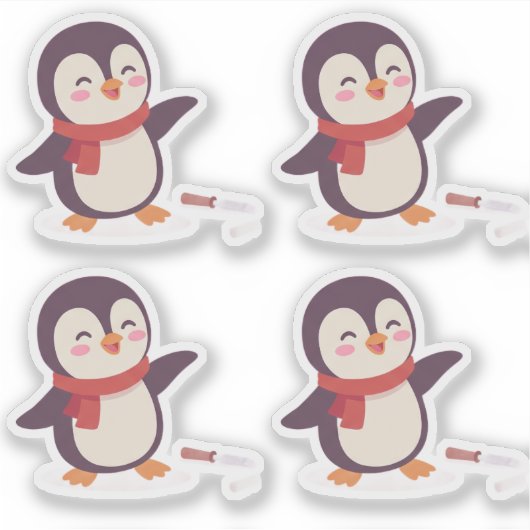 Cute Penguin Valentine Vinyl Stickers (4 Pack) (Voorkant)