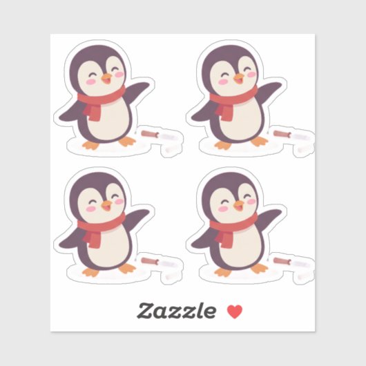 Cute Penguin Valentine Vinyl Stickers (4 Pack) (Vel)