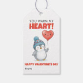 Cute Penguin Valentine “You Warm My Heart” Cadeaulabel (Voorkant)