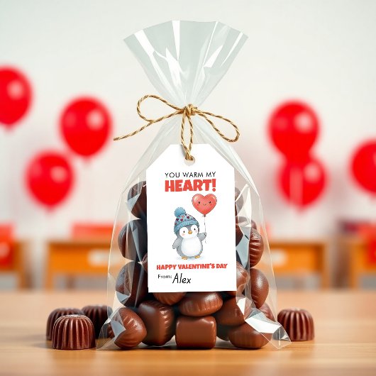Cute Penguin Valentine “You Warm My Heart” Cadeaulabel