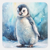 Cute Penguin Vierkante Sticker (Voorkant)