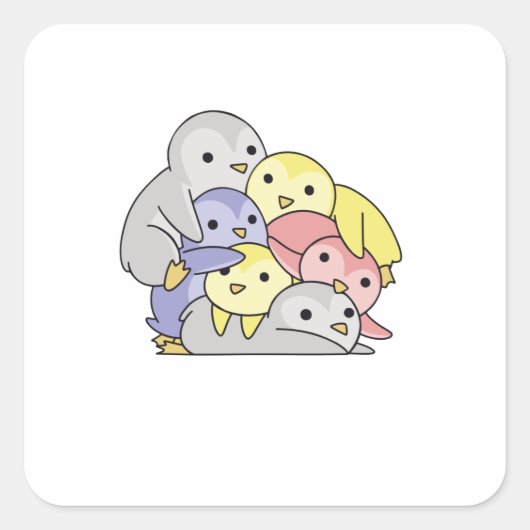 Cute Penguin Vierkante Sticker (Voorkant)