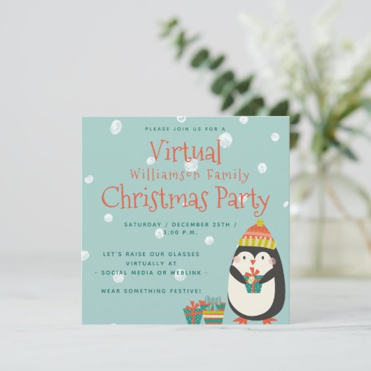 Cute Penguin | Virtuele kerstfeestdag Kaart (Staand voorkant)