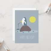Cute Penguin Vist Birthday Party Kaart (Voorkant / Achterkant in situ)