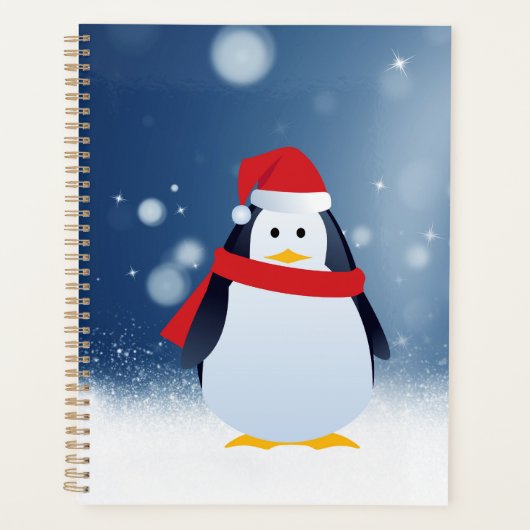Cute Penguin w Red Santa Hat Kerstwinters Planner (Voorkant)
