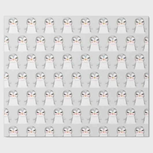 Cute Penguin Waterverf Modern Cadeaupapier (Vlak)