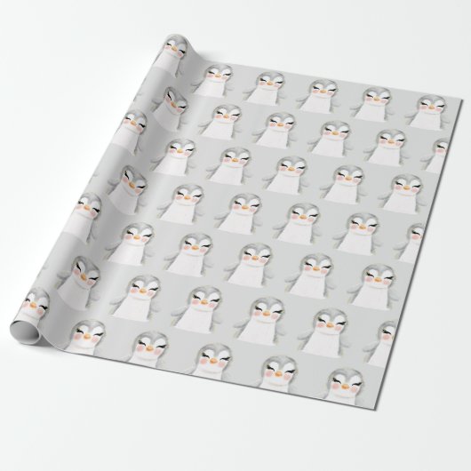 Cute Penguin Waterverf Modern Cadeaupapier (Uitgerold)