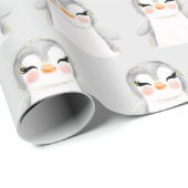 Cute Penguin Waterverf Modern Cadeaupapier (Rol Hoek)